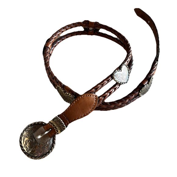 Brighton Accessories - Brighton Double Braided Cowgirl Leather Belt Silver Heart Concho 71706 Size 30